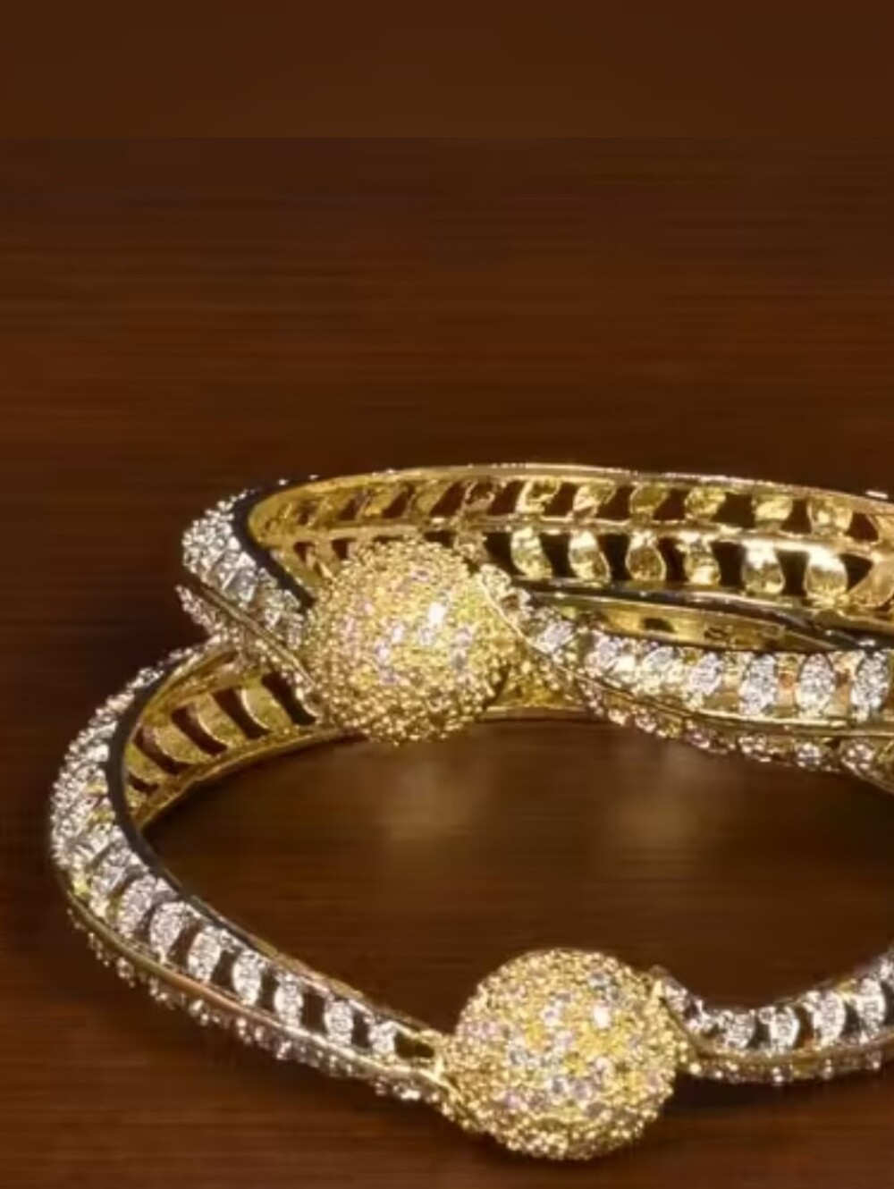 Gold Crystal Pave Ball Hinged Bangle Bracelet - Women's Jewelry